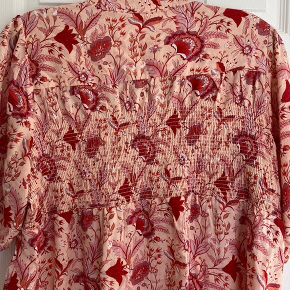 Knox Rose XXL Floral Pink & Red Button-Up Blouse With Smocked Waist & Puff Sleev - Picture 9 of 9